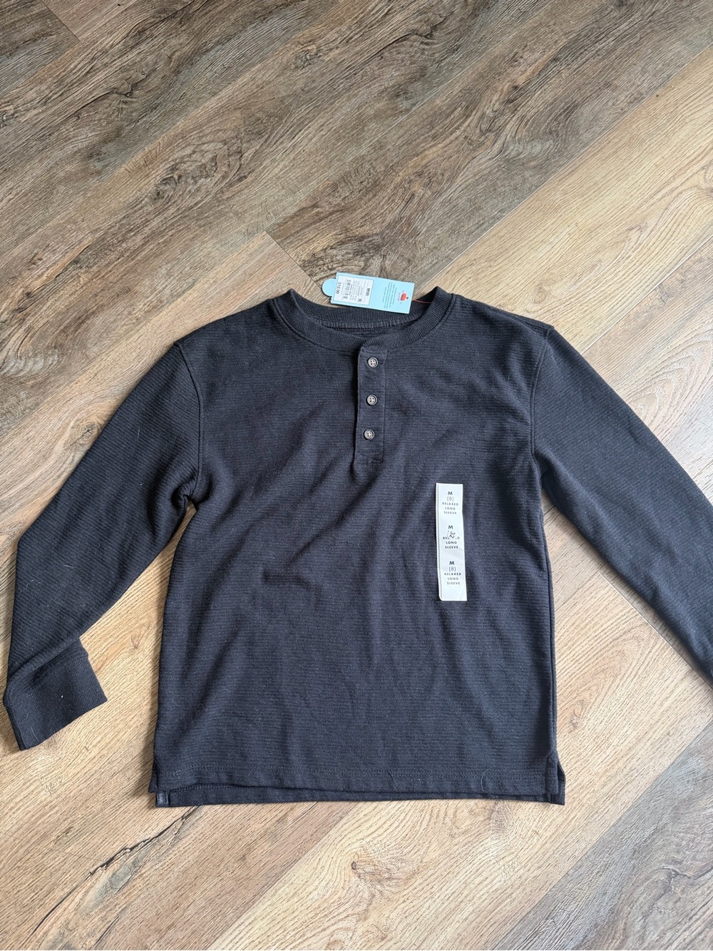 Cat & Jack Black Long Sleeve Henley Thermal Tee